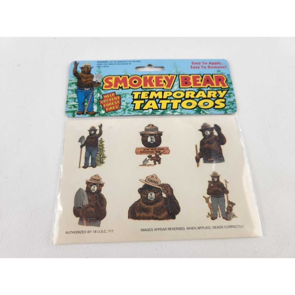 Vintage‎ 1990s Smokey The Bear Temporary Tattoo Stickers Forest Fires Resist
